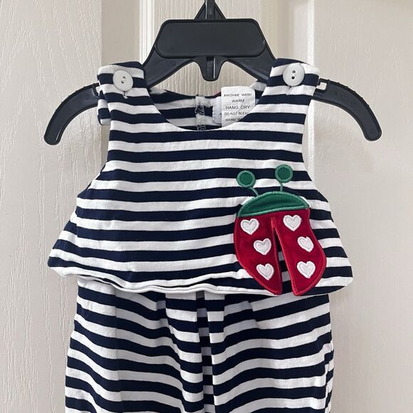 Florence Eiseman Black Striped Ladybug Romper Girls Size 6 Months - Picture 2 of 10